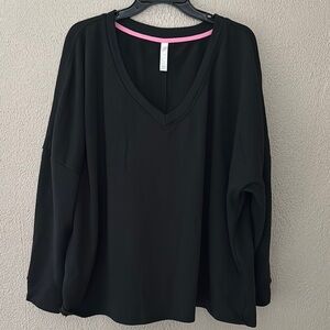 Women’s Cacique Lane Bryant Lounge Sleep V-neck Sweatshirt Top, Black, 22/24 3X